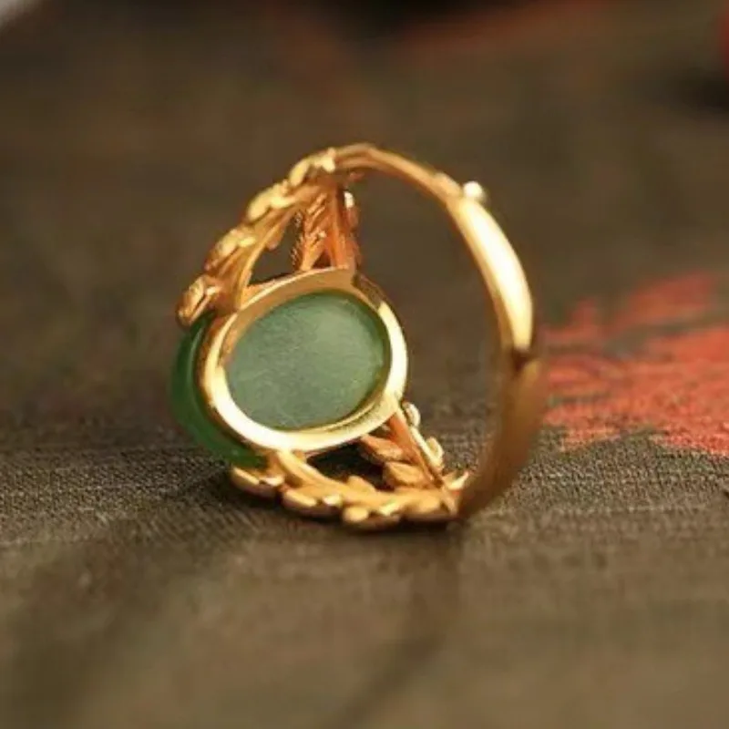 تقليد الطبيعية Hetian النحاس اليشم خواتم اكسسوارات مجوهرات هدايا للنساء التعويذات 18K مجوهرات مطلية بالذهب كولزكو Жénško