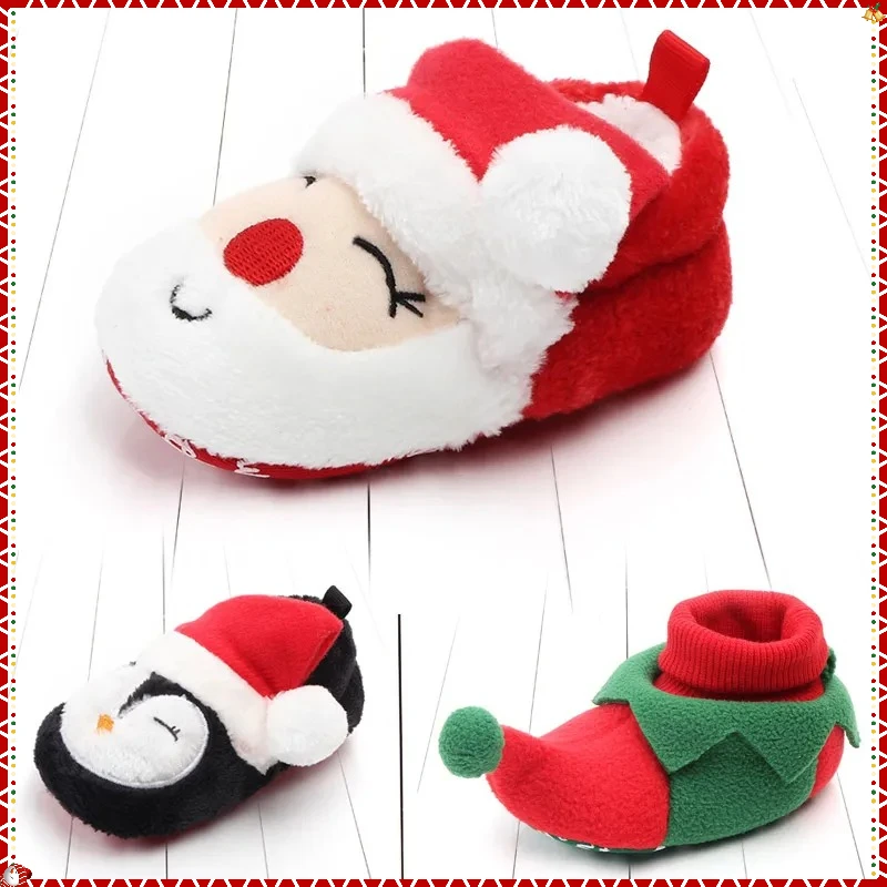 أحذية أطفال لشتاء عيد الميلاد أحذية الرضع لطيف سانتا للبنين والبنات 11 سنتيمتر/12 سنتيمتر/13 سنتيمتر 0-12 شهرا بطانة دافئة داخل لينة