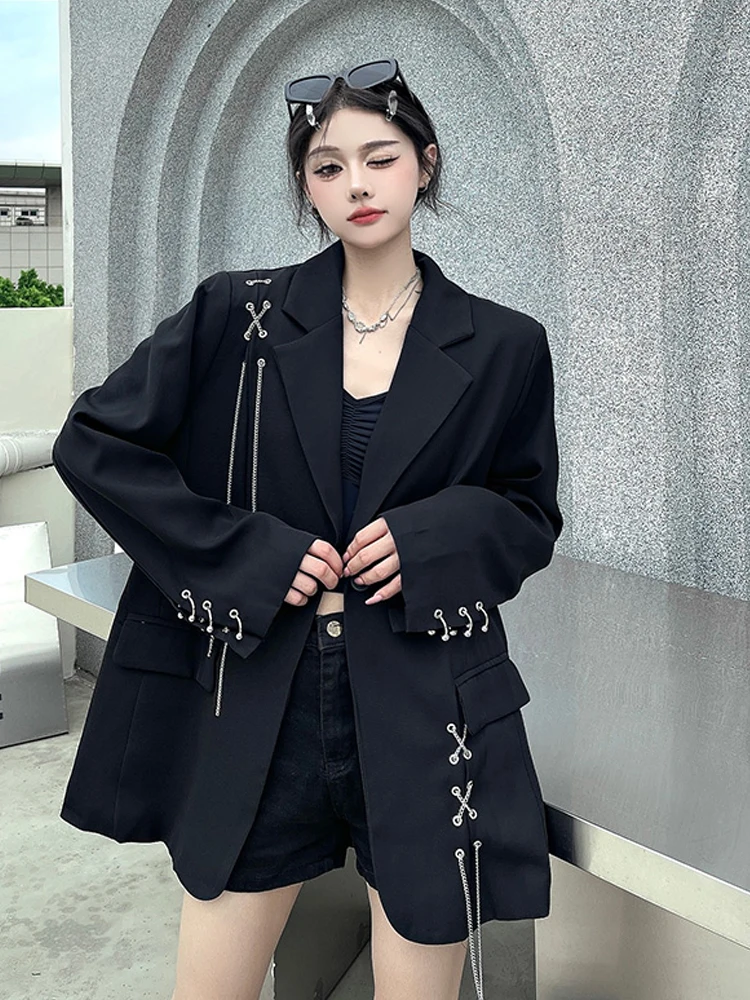 Sonneesd CHAIN Sweet, cool, spicy girl style Minimalist  design Design Shirt For Women Loose Single Button Suit Suit jacket