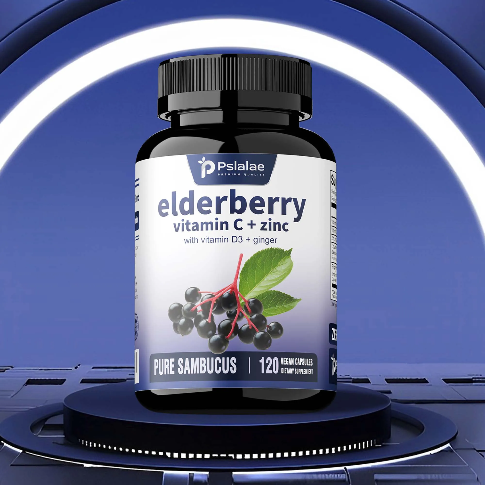 

Elderberry, Vitamin C + Zinc - with Vitamin D3 + Ginger - Boosts Immunity and Energy, Antioxidant - 120 Capsules
