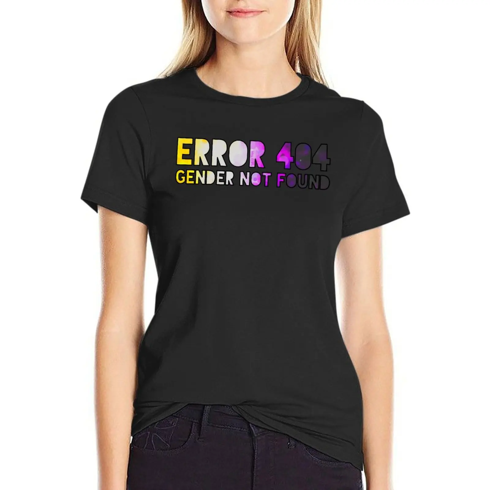 

Error 404 - Gender Not Found Enby/Black T-Shirt female summer tops oversized workout shirts for Women