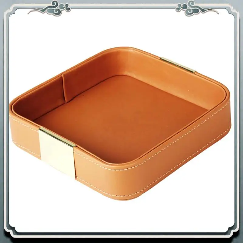 Leather Desktop Storage Tray Catchall Organizer Tray For Entryway Table To Hold Jewelry Watch Phone Wallet Container A Durable