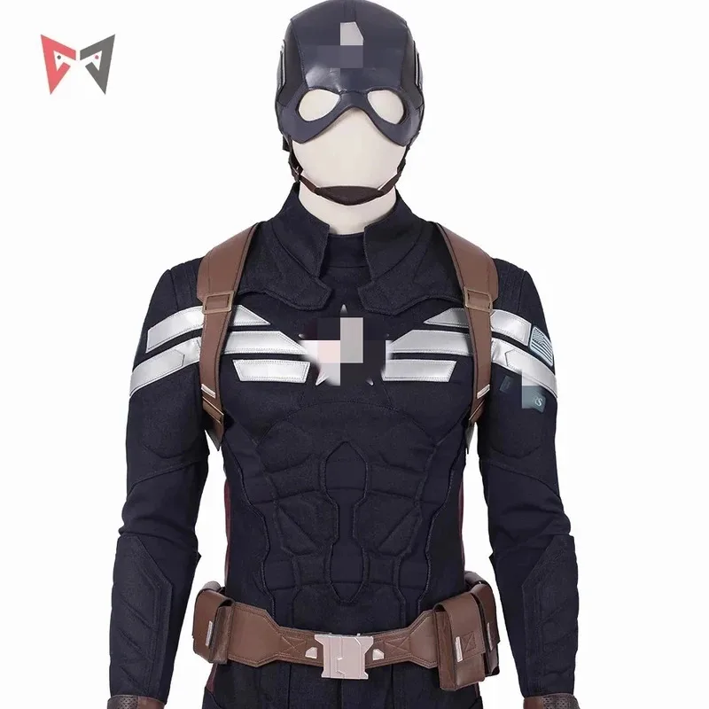 

CyNew Captaining Americang Cosplay Costume Steven Rogersing Helmet Tops Pants Belt Set For Halloween Carnival Custom Made
