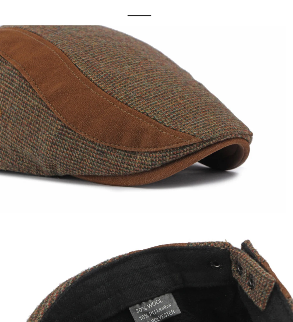 HT5165 Herren- und Damen-Baskenmütze, Künstlermütze, Wollmütze, dicke, warme Ivy-Flatcap, mit Fleece gefüttert, für Herbst und Winter. – Detail 4