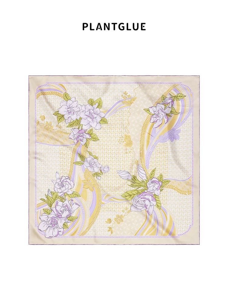 

Plant Floral Silk Scarf Women's New 2026 Spring Summer Silk Large Square Scarf Mother's Day Gift Rural Style Roll