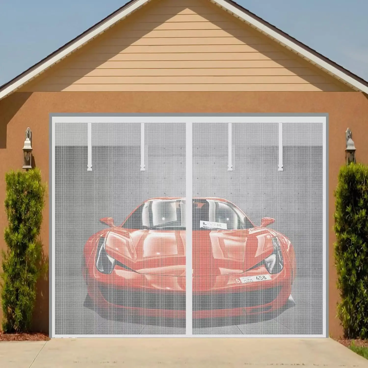 

Magnetic Garage Screen Door for 1 Car Garage Doors up to 9x7FT- Reinforced Self Sealing Fiberglass Mesh Door Screen with 4 St