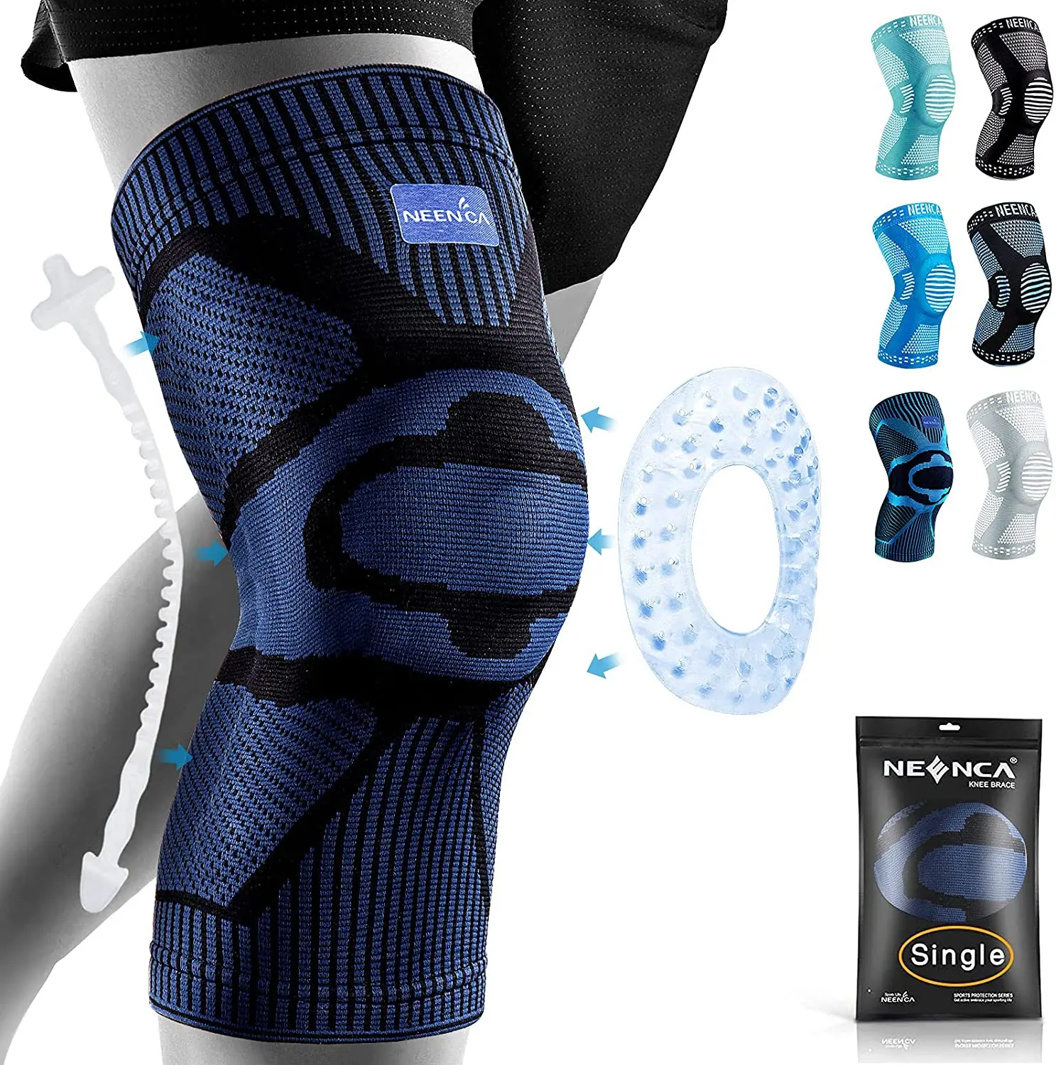 NEENCA Kniebandage mit seitlichen Stabilisatoren, Patella-Gel-Knie-Kompressionsmanschette zur Genesung von Knieschmerzen, Meniskusrissverletzungen 3