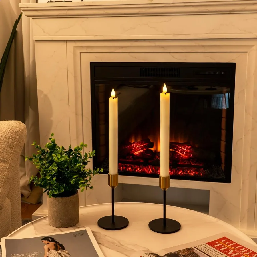 2 قطعة الشمع الحقيقي صنع الشموع المستدقة فلامل مع جهاز التحكم عن بعد والمؤقت 9.6 "العاج بطارية تعمل شمعة عصا الخفقان Led تفتق Ca