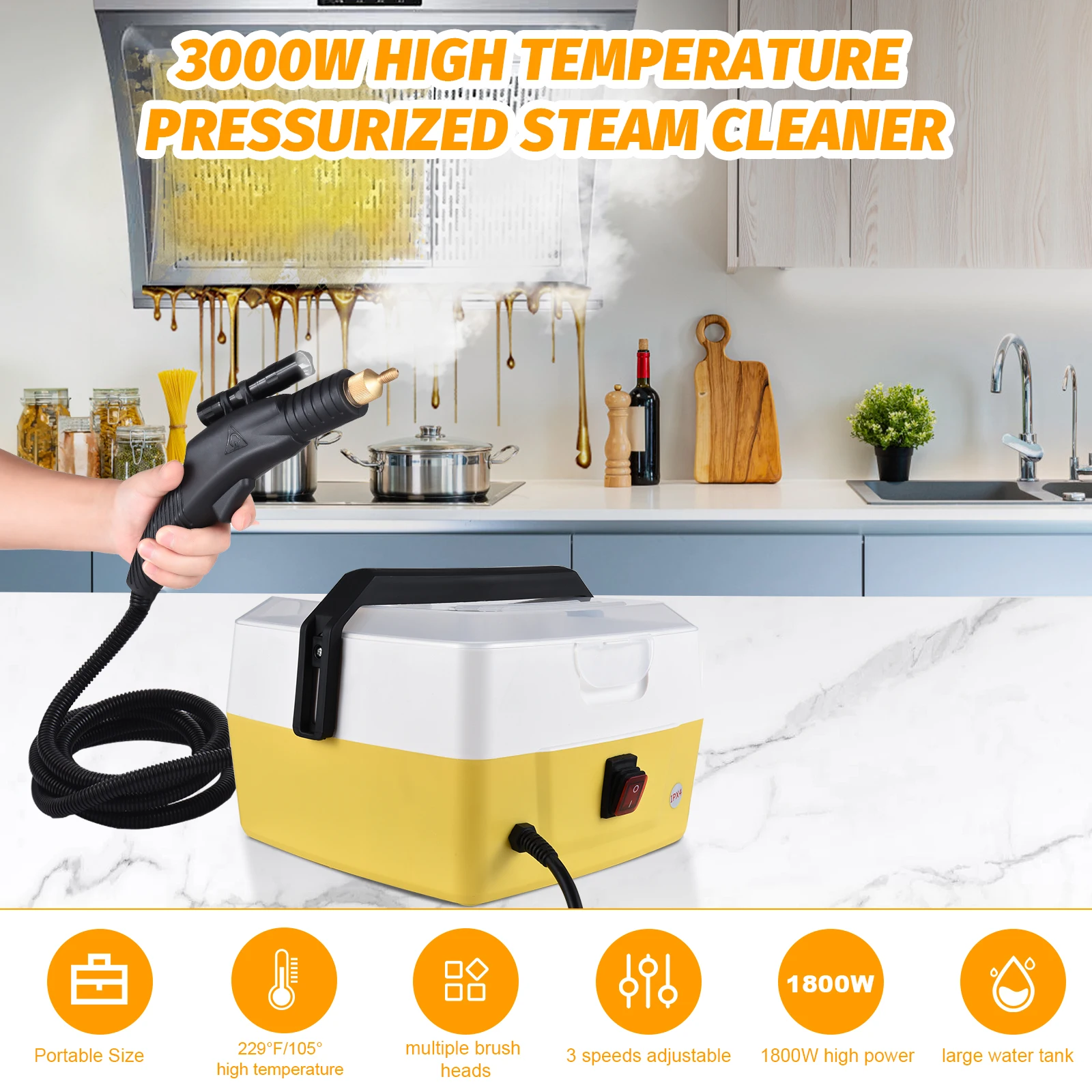 1800W Handheld Steam Cleaners for Home Use 4L Capacity High Temperature 5 Bar High Pressure Steamer Cleaner with Voice Prompt