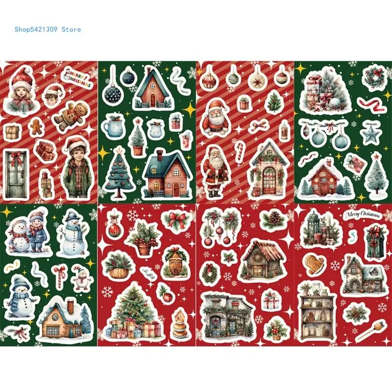 

Practical 8 Pieces Christmas Stickers Set with Santa and Snowman for Decorating Albums and Creative Holiday Craft