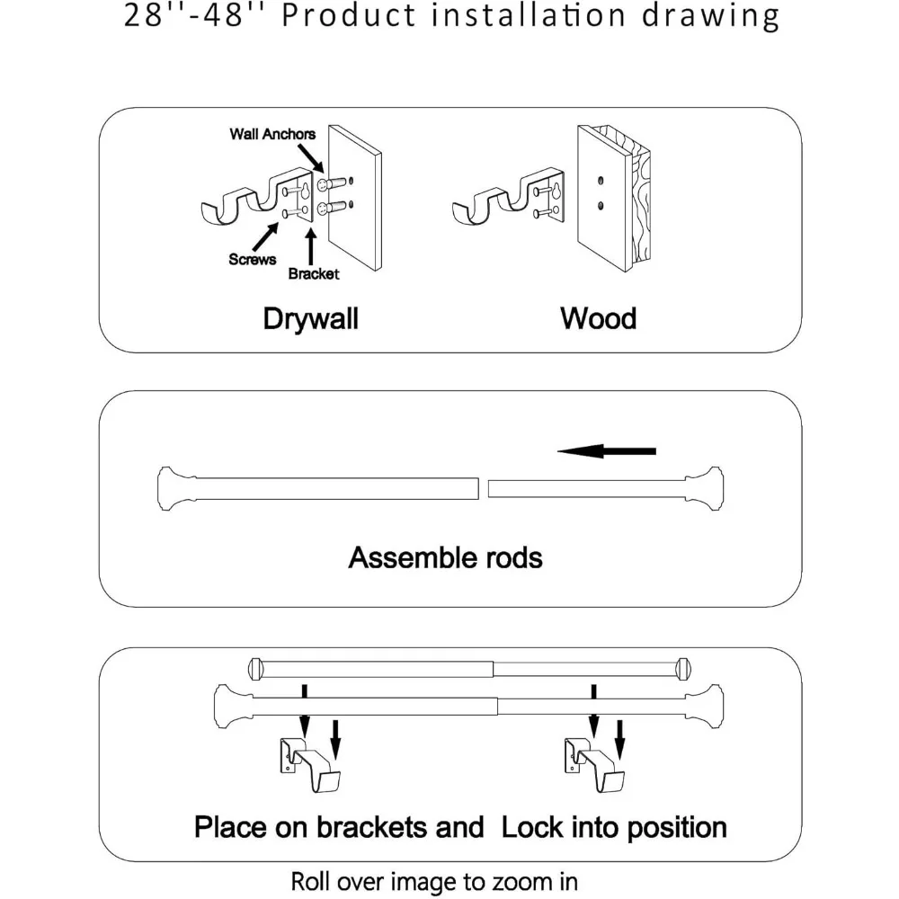 ديكور قضيب A&F - قضيب ستارة بجيب عريض 2.5 بوصة لنوافذ مقاس 18 إلى 28 بوصة