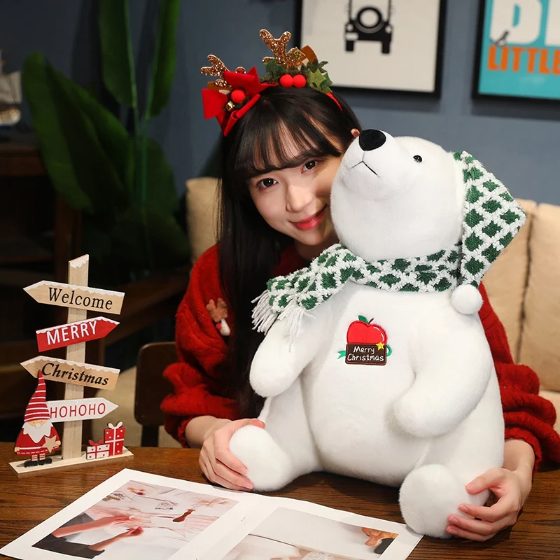 Big Size Xmas Polar Bear Plush Toys Cartoon Animals Creative White Bears Stuffed Dolls Kawaii Room Decor Kids Xmas Gifts