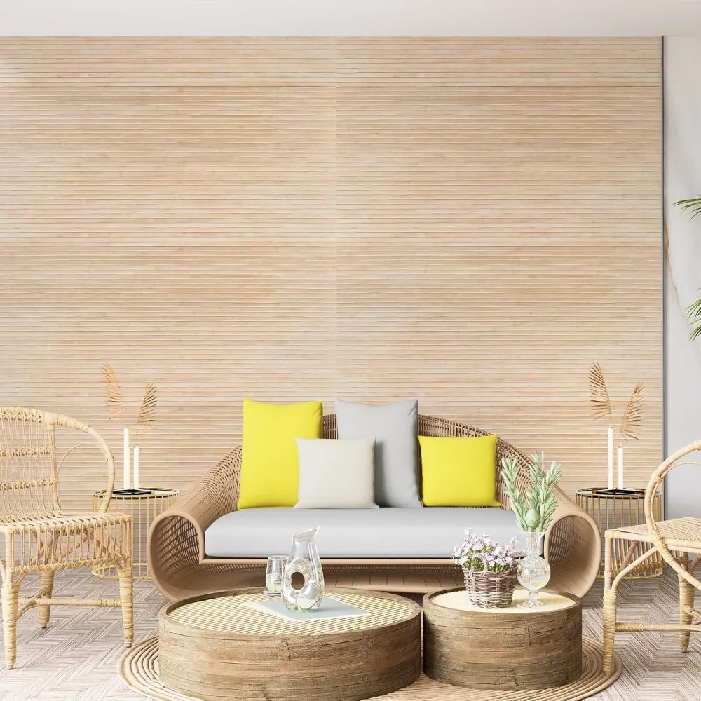 Panneau mural en bambou naturel 48x96 pouces, pour décoration murale intérieure, panneaux de revêtement mural d'enveloppe de poteau Flexible