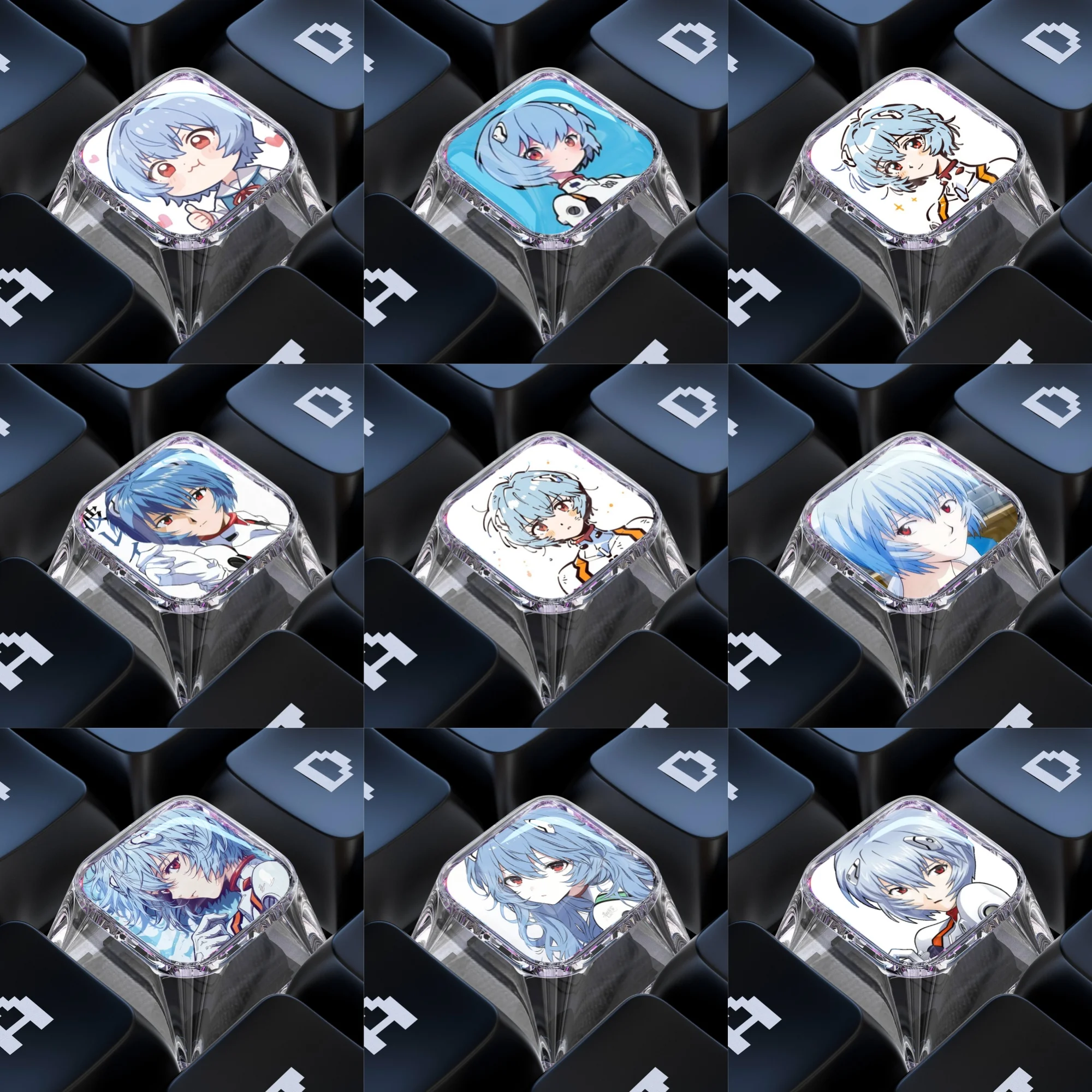 Diy Goddess Story Ayanami Rei Kawaii mechanische Tastatur-Tastenkappen, mechanische Tastatur mit Kreuzachse, PC, personalisierte Tastenkappen, Geschenk, Spielzeug