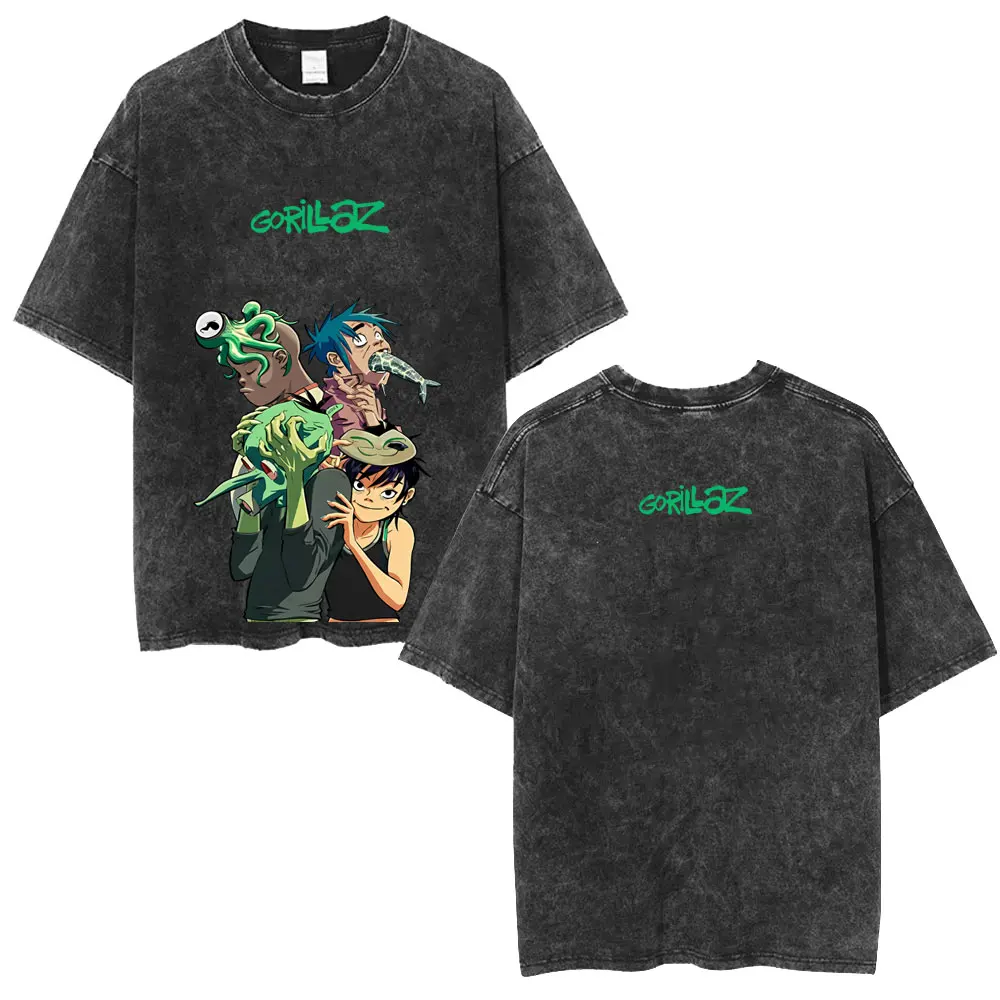 

Washed Vintage Rock Band Gorillaz Merch T-shirt Men Women Fashion Hip Hop Oversized T Shirts Men's Gothic Punk Short Sleeve Tees