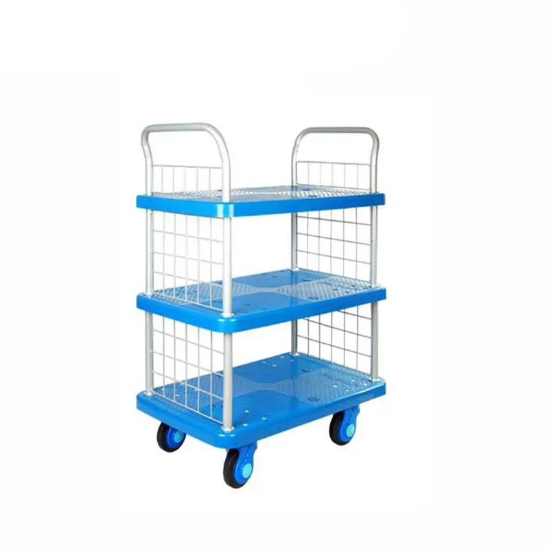 

250kgs Plastic Platform Library Book Trolley Triple Layers Hand Carts PLA250-T3-SC