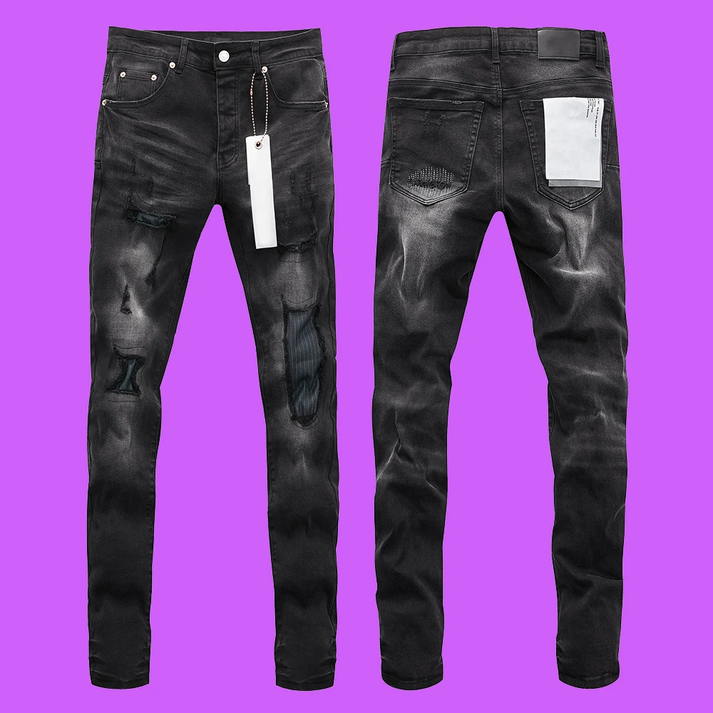 

Purple roca Jeans Black Label Tinted brand American High Street Destroy Wash Repair Low Raise Skinny Denim Jeans