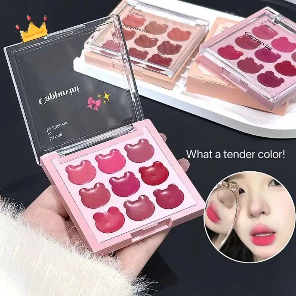 

Natural 9-Color Bear Lip Mud Cute Smooth Texture Rose Red Lip Gloss Easy To Apply Long-Lasting Bear Lip Tint Cream Palette Blush