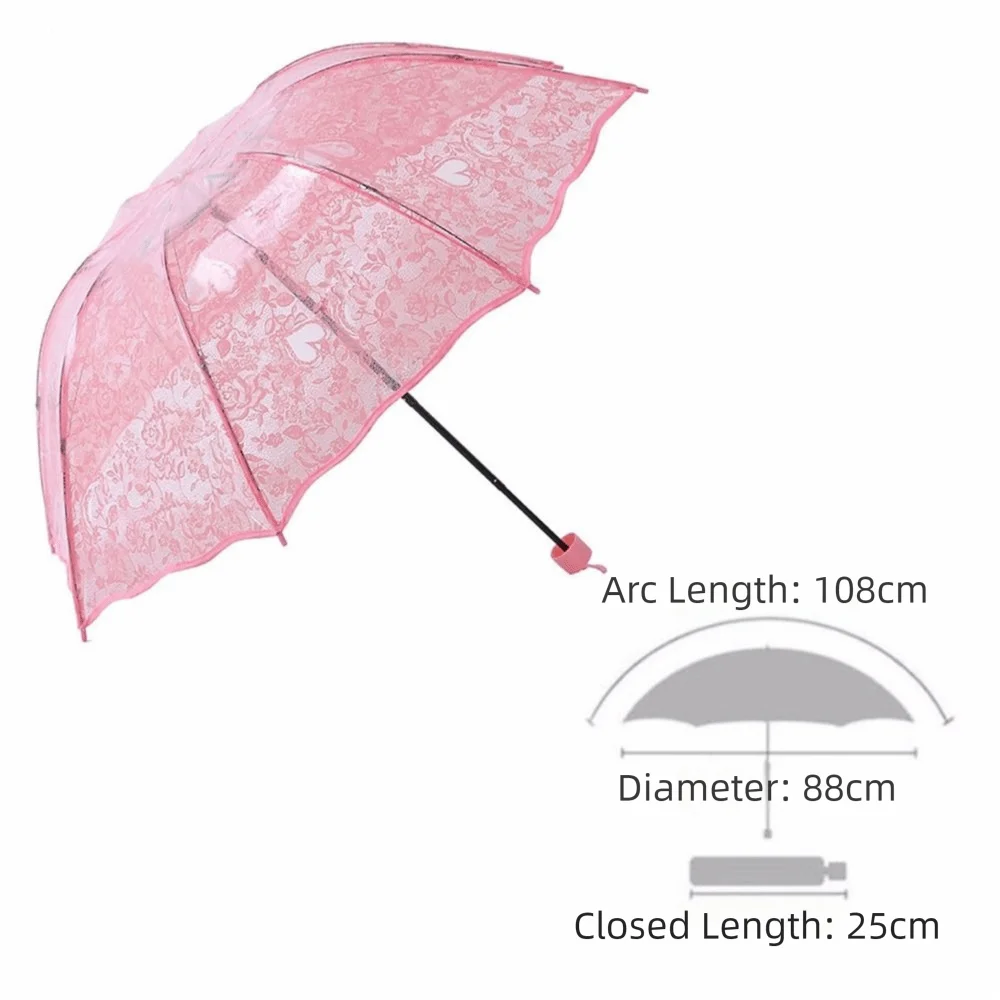 

Durable Foldable Lace Parasol Umbrella Transparent Love Embroidery Flower Girl Umbrella Large Bride Umbrella for Photo Prop