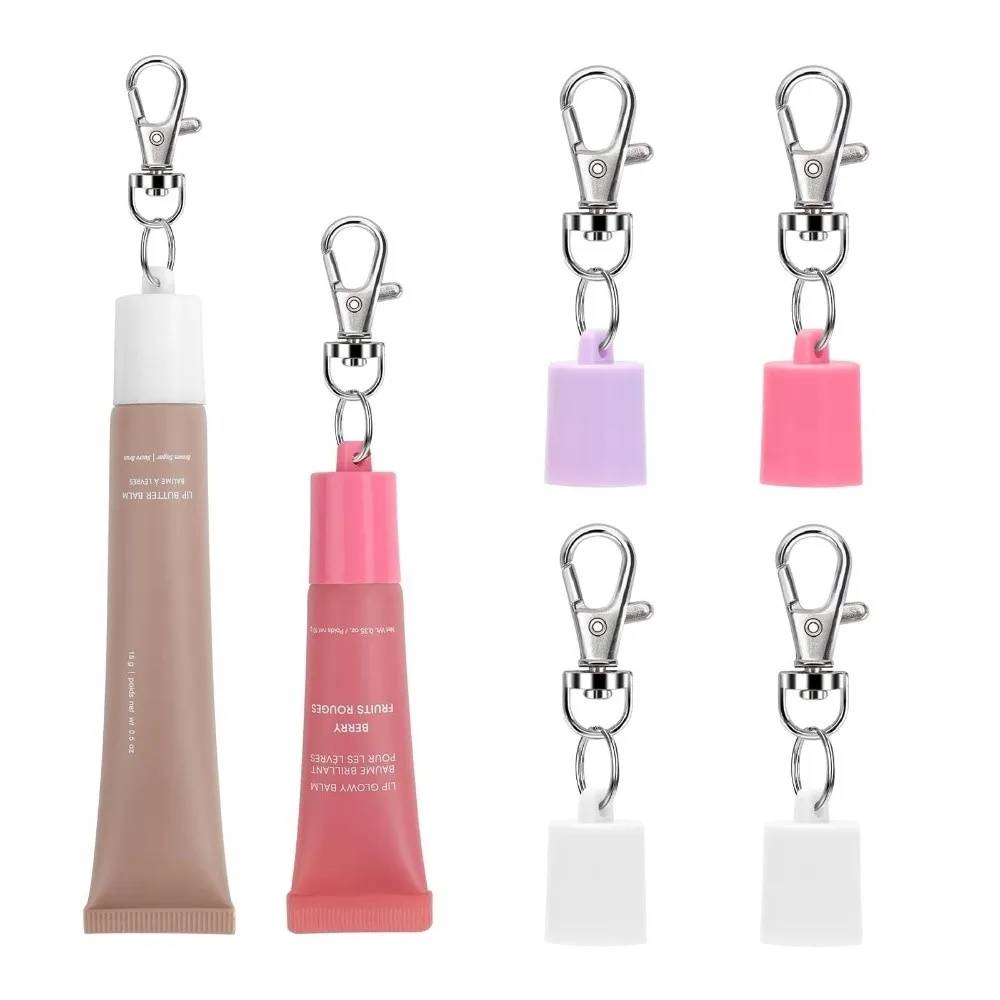 Multi-color Silicone Lip Gloss Tube Cover Keychain Clip Portable Lip Balm Storage Cap Charm Cosmetic Tool Accessory