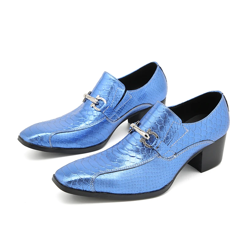 High-heeled Golden Wedding Italian Leather Shoes Slip On Fashion Formal Loafers Mens  Crocodile Pattern Oxford Shoes For Men Ori