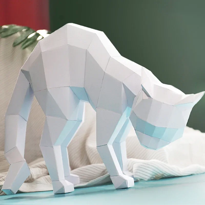 Cat Bent Back Animal Decor Home Origami Decoration Paper Model,3D Papercraft Art,Handmade DIY Teens Adult Craft RTY205