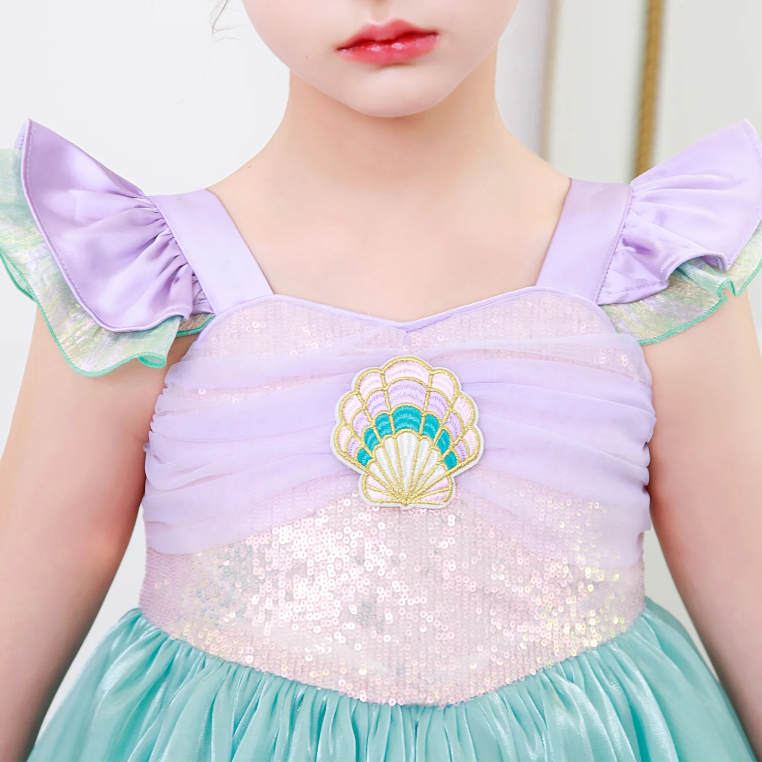 Children\'s Day Girls\' Mesh Sparkling Little Flying Sleeves Princess Dress Christmas School Party Mermaid Cosplay Dress