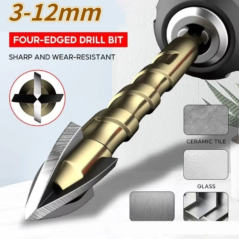 

3-12mm Cross Hexagon Tile Drill Bits Cross Tile Drill Bit Alloy Hole Opener Four-edged Drilling Tool Drill Bits Set