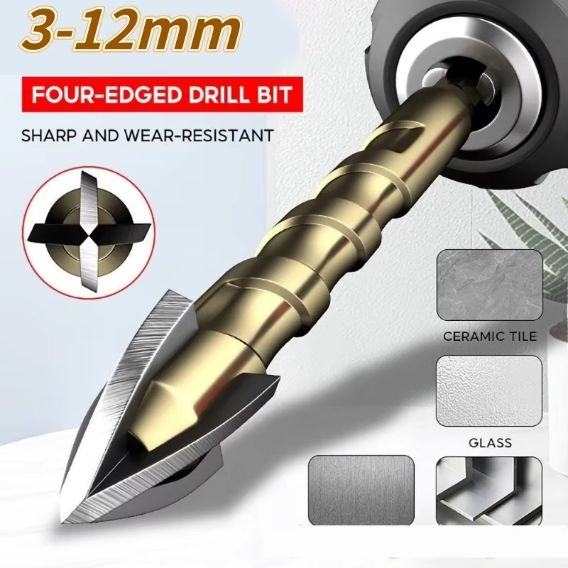  3-12mm Cross Hexagon Tile Drill Bits Cross Tile Drill Bit Alloy Hole Opener Four-edged Drilling Tool Drill Bits Set 