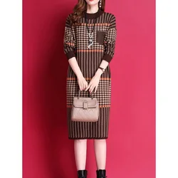 High Quality Jacquard Knitted Dress for Women New Autumn Winter Thick Slim Jacquard Wool Warm Sweater Dresses