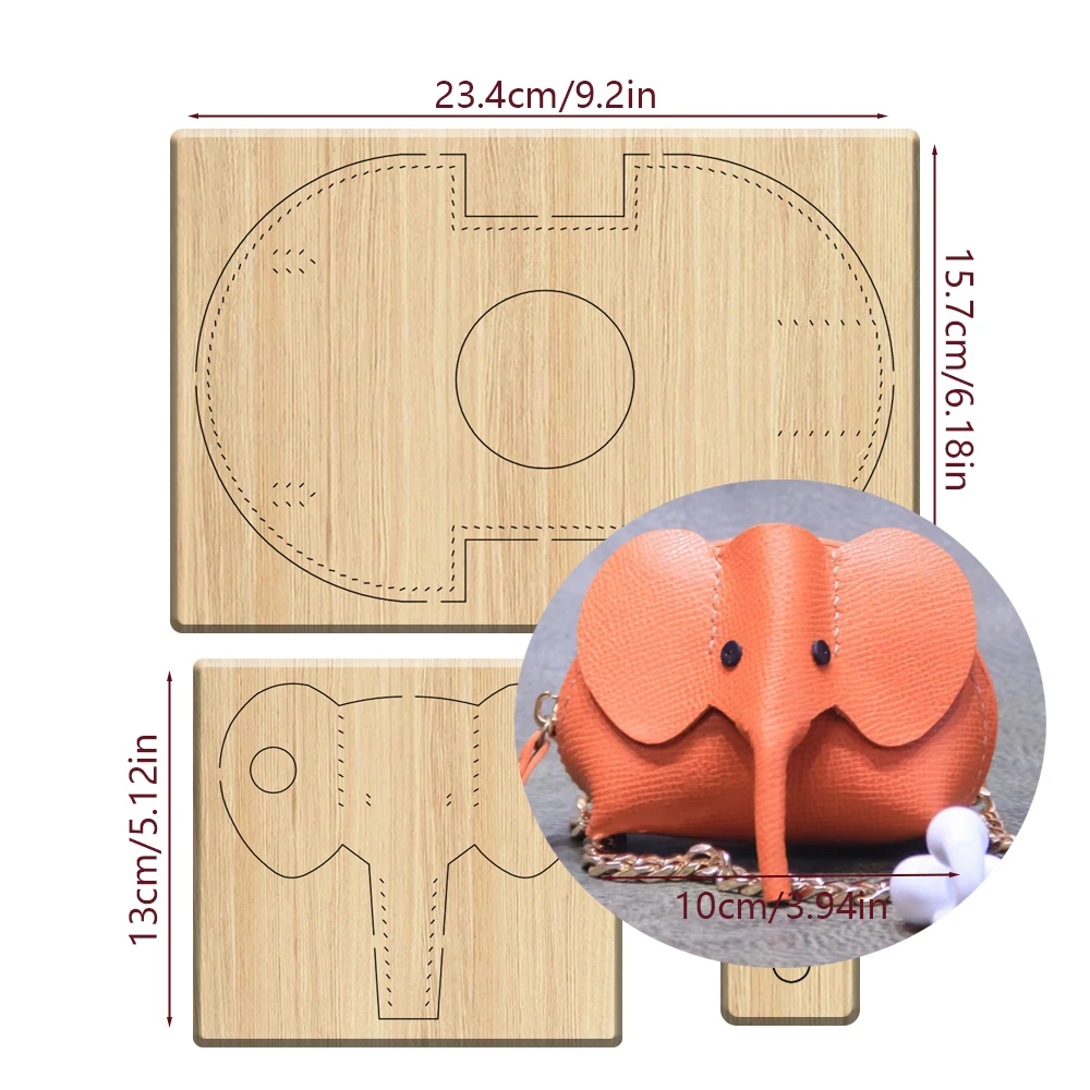 

3D Elephant Pack Wood Leather Cutting Mold, DIY Handmade, Exclusive Tool for Leather Craft Enthusiasts