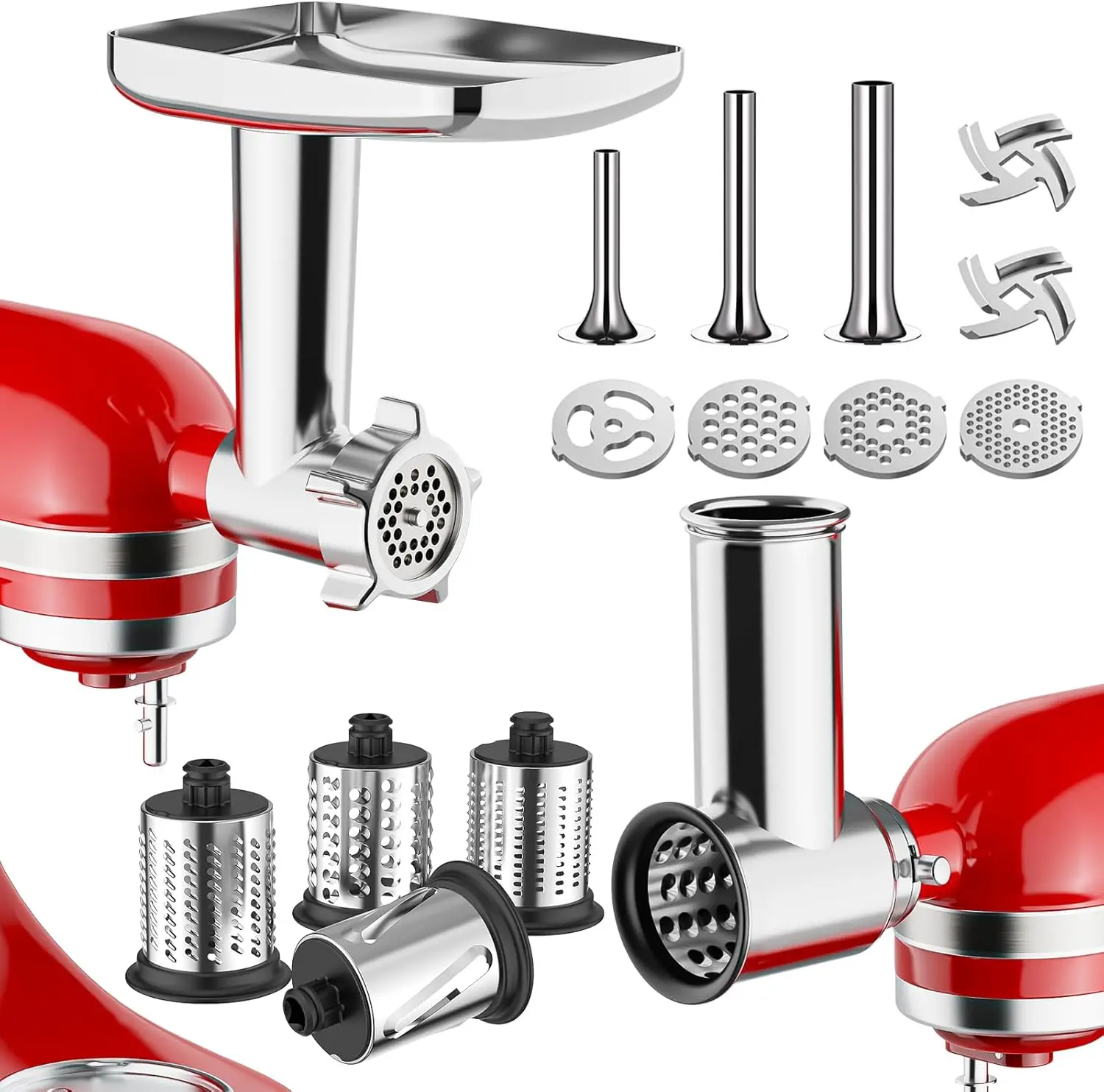 

Meat Grinder & Cheese Grater Attachment for Stand Mixer - 2 Pcs with Slicer Shredder and Food Grinder
