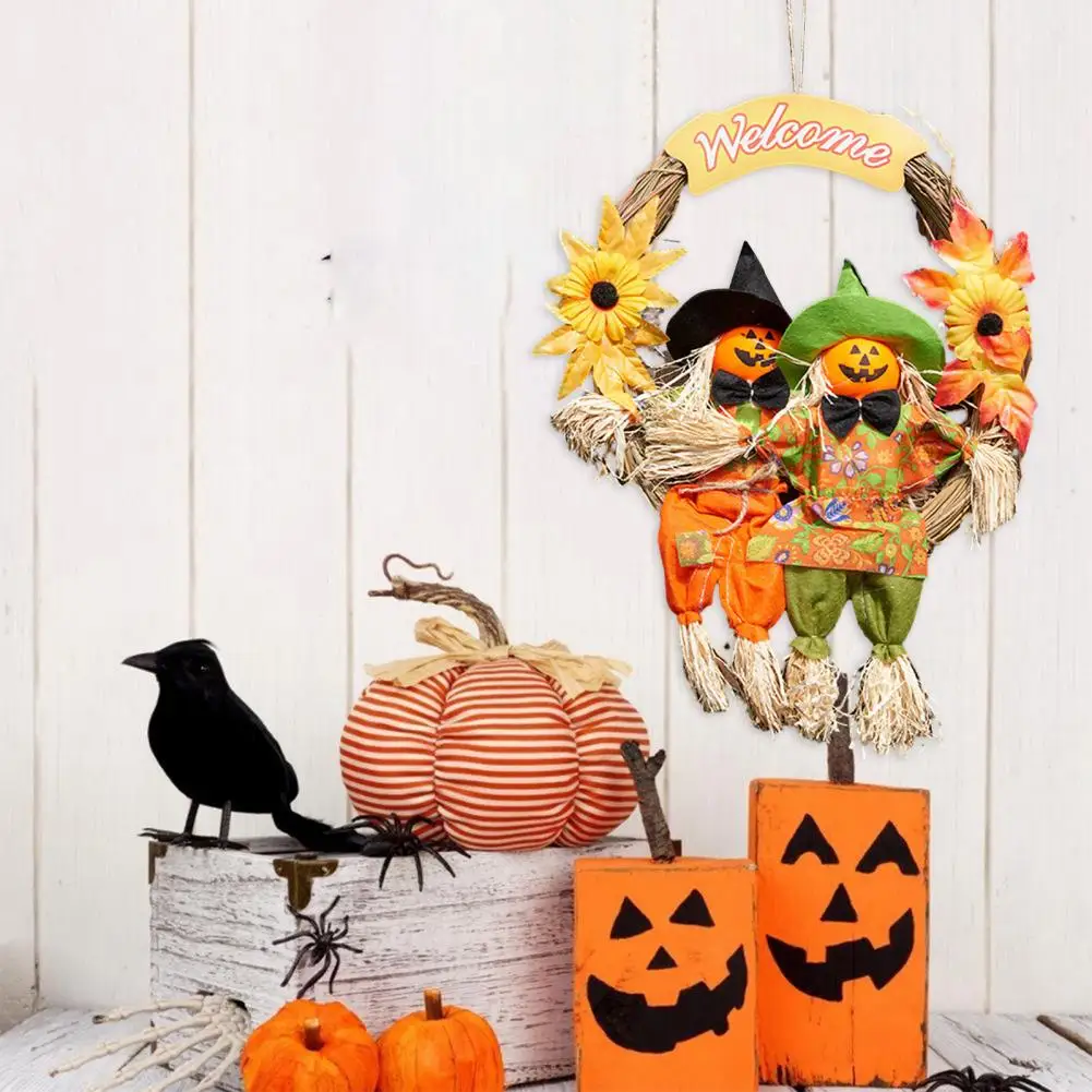 

Reusable Halloween Garland Spooky Halloween Wreath Spooky Halloween Decor Pumpkin Doll Wreath Witch Hat Maple for Indoor/outdoor