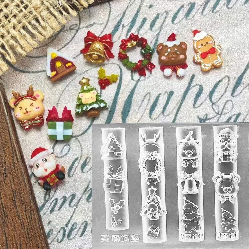 1pc  Ribbon Rose Christmas Stars Apple Bow 3D Acrylic Mold  Nail Art Decorations  Nails DIY Design Silicone Nails  Mold