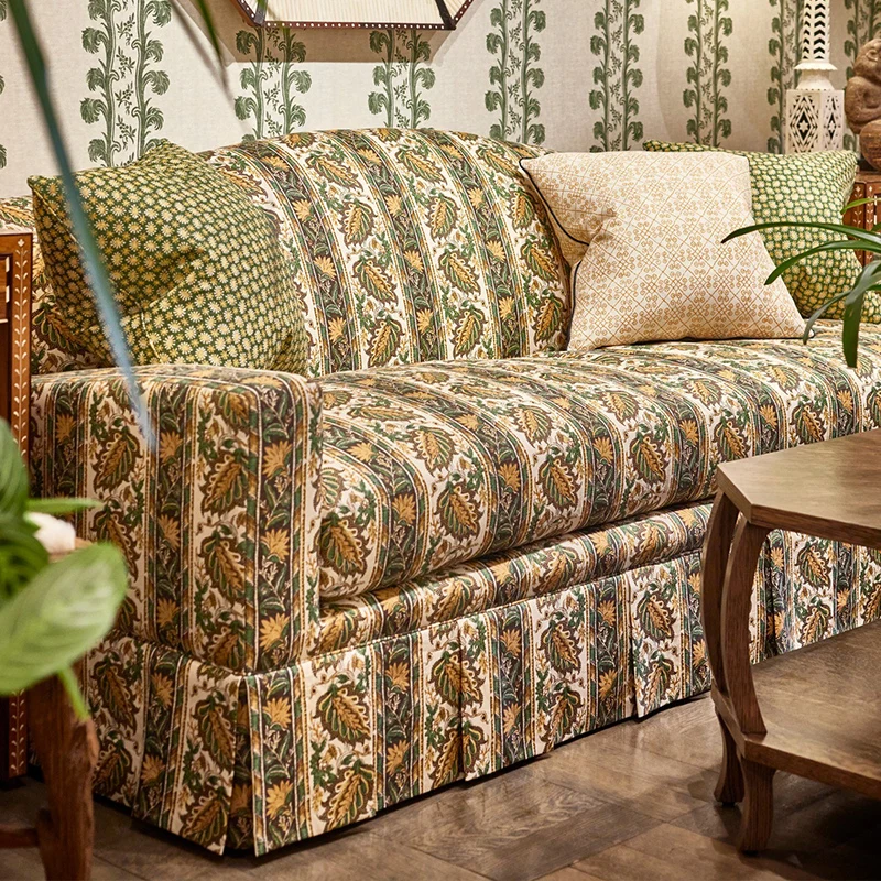French vintage fabric sofa villa living room printed sofa American country high-end sense