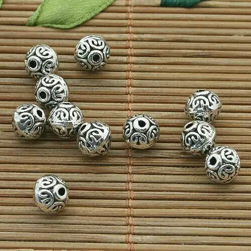 40pcs 7x6mm,hole1mm Tibetan silver color 2sided round 7mm pattern spacer beads H3775