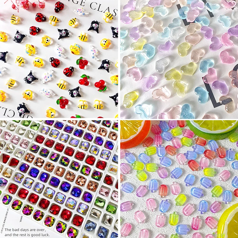 20Pcs Diy 3D Doll Nail Jewelry Kawaii Kuromi Purin Cartoon Anime Love Resin Manicure Nail Sticker Drill Accessories Gifts Toys