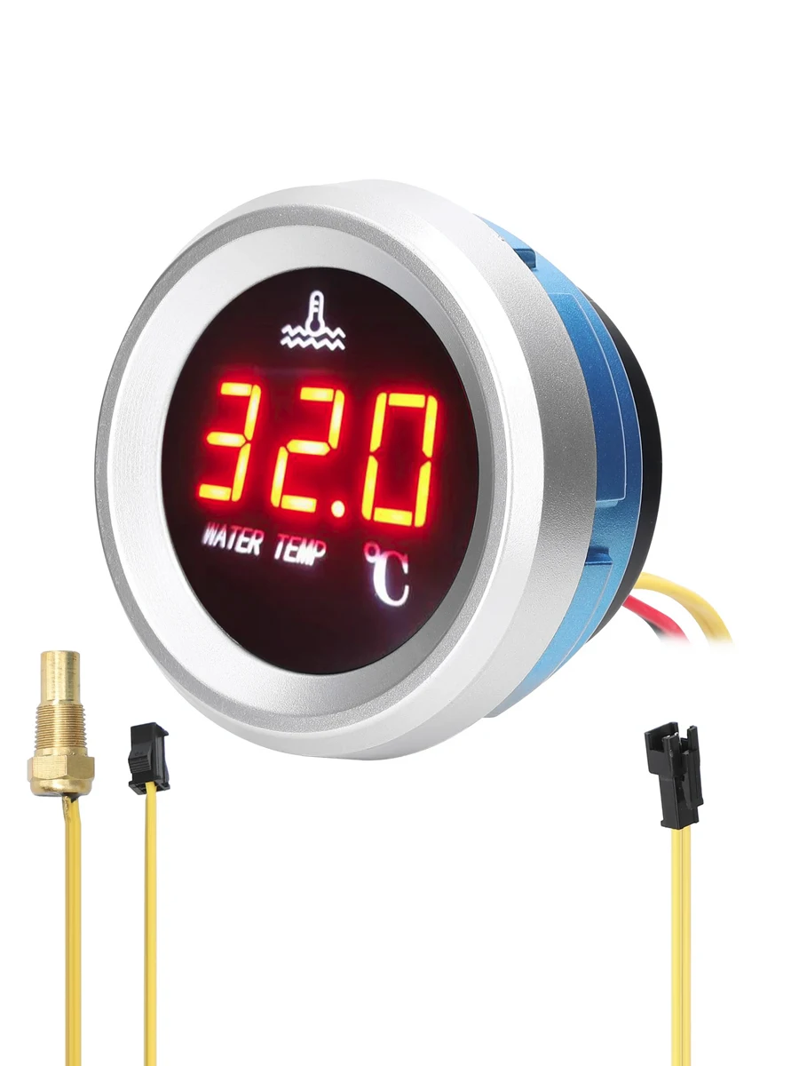 52mm Water Temperature Gauge Car Digital Meter LED Display 9-36V with Temperature Sensor Alarm Function