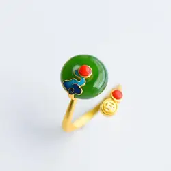New designer original ingot natural Hetian jade opening adjustable ring Chinese retro light luxury charm women's silver jewelry