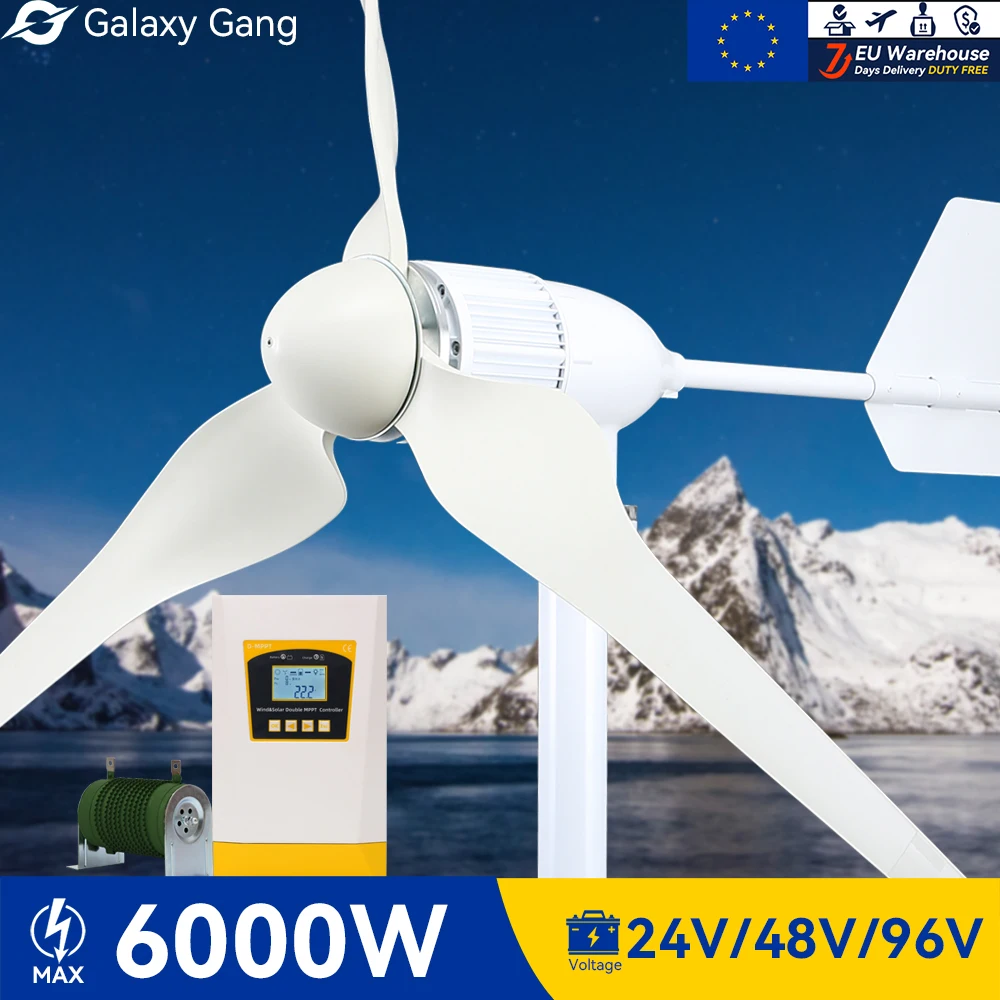 

Galaxy Gang 6000w Wind Turbine Mill Kit 6kw Power 3Blades 12V 24V 48V With MPPT Controller Off Grid Inverter System For Hme Use