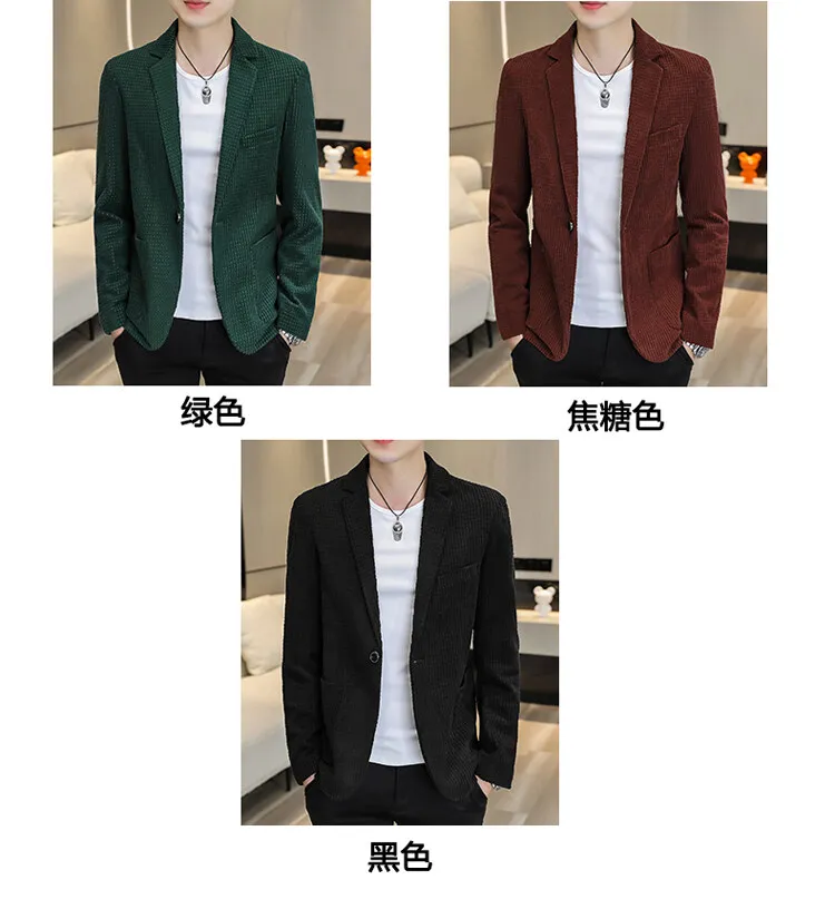 Lässige einfarbige und karierte Anzüge 2026 Frühling Herbst Herren Ein-Knopf-Slim-Fit-Blazer & Jacken Jugend Streetwear Mäntel Oberteile Kleidung – Detail 4