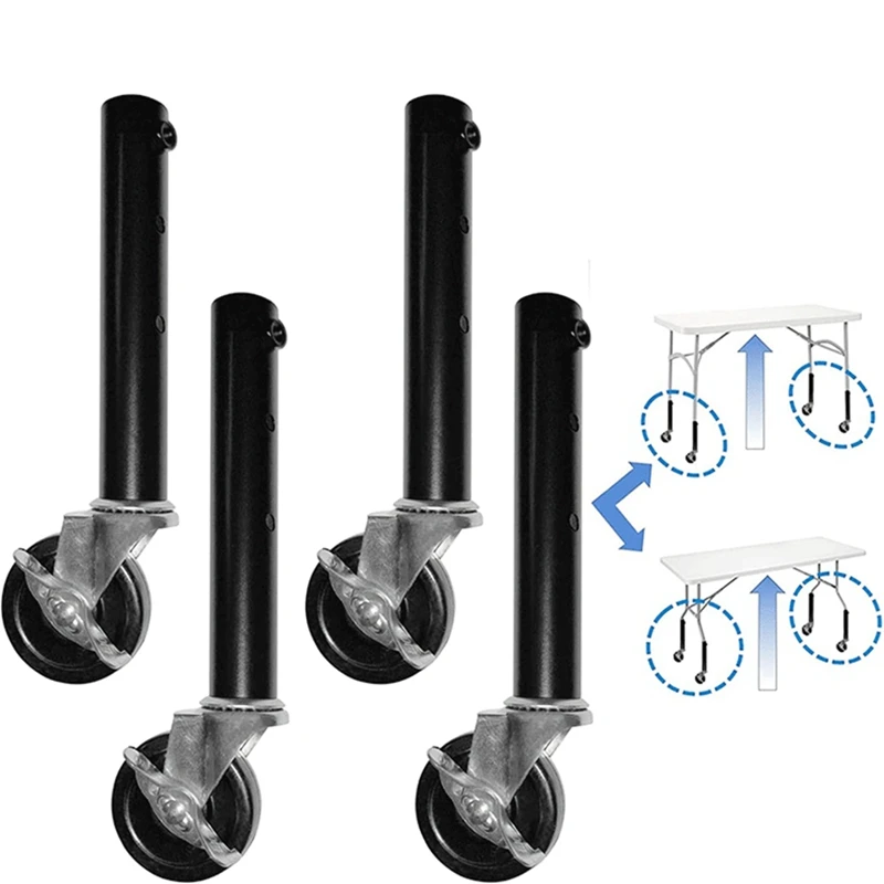 Table Leg Extension For Folding Table Castors - Pack Of 4 Risers With Wheels For Straight And Curved Legs Durable 51Cm