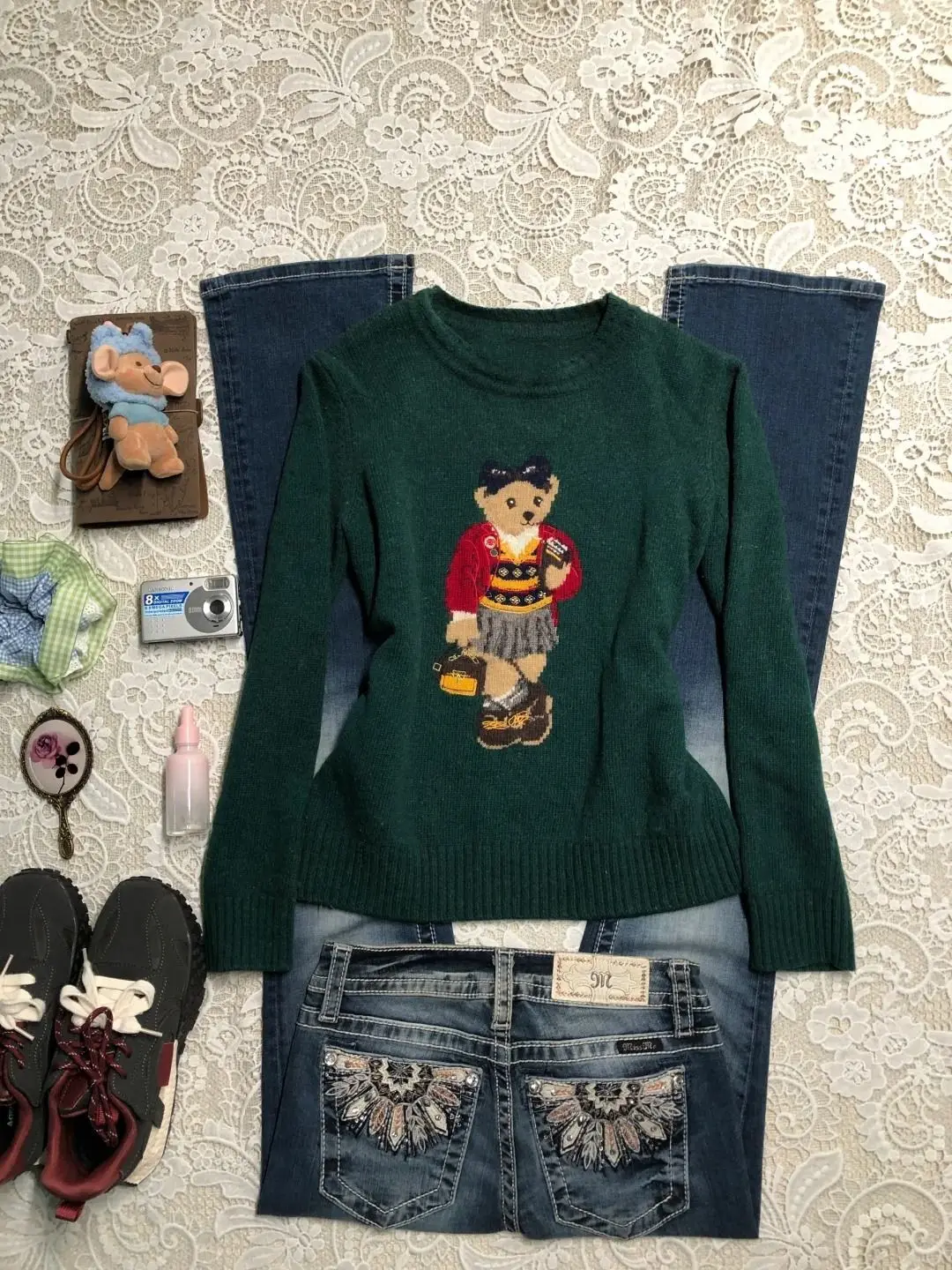 

Korea Kawaii Girl Knitwear Pullover Winter Warmth Clothes Y2k Women Sweater Harajuku Cute Little Bear Graphic Long sleeves 2000s