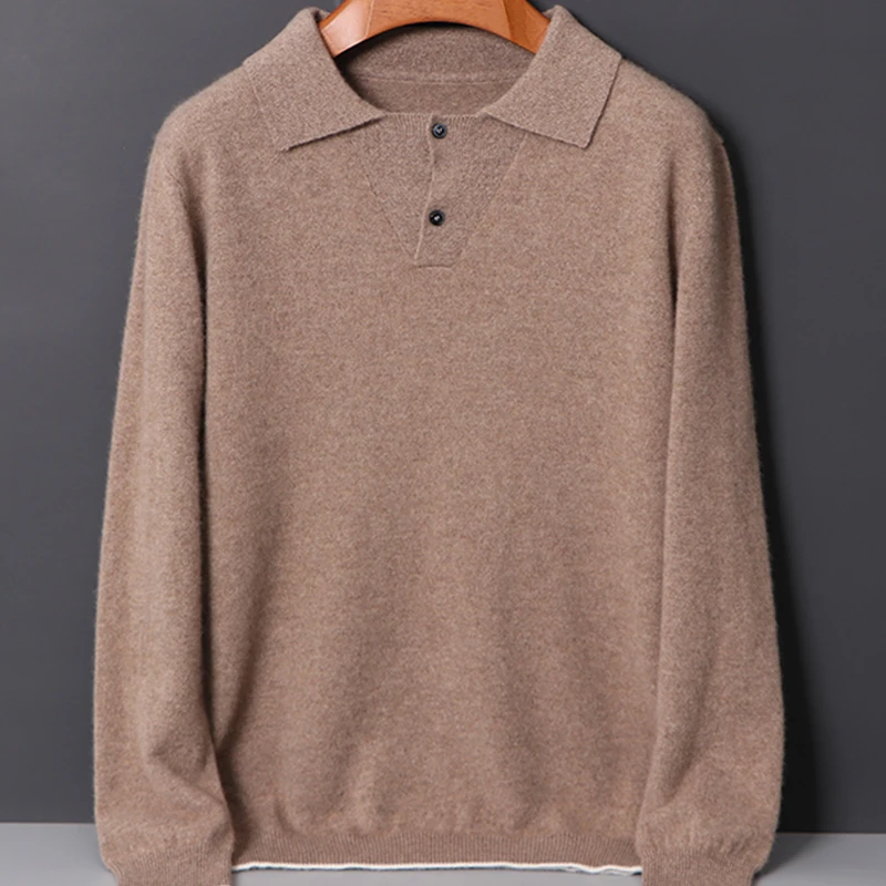 Autumn Winter Sweater Men Pure Wool Knitted Polo Shirt Solid Business Casual POLO Long Sleeve Pullover High Quality Mens Clothes