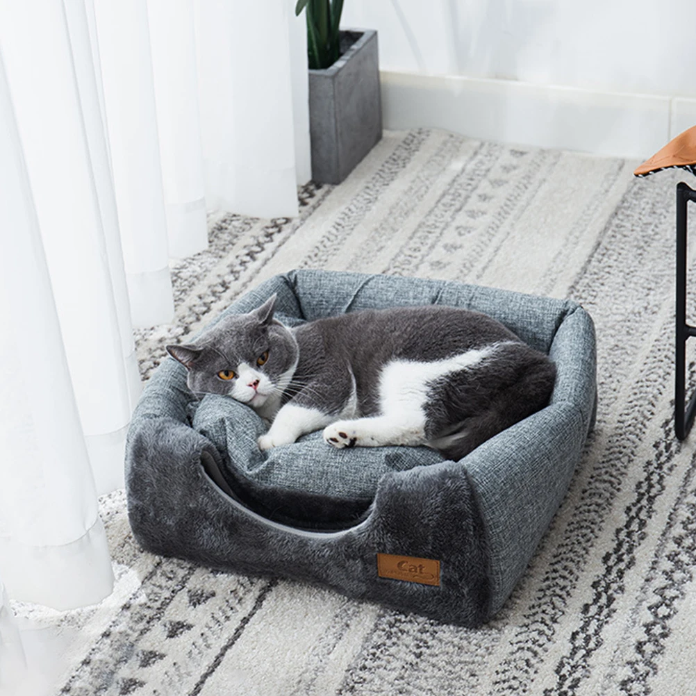 

Cat Nest Warm Pet Bed Lightweight Cloth Cushion Closed Chaise Comfortable Cozy Kitten Mat Easy Clean Pet House