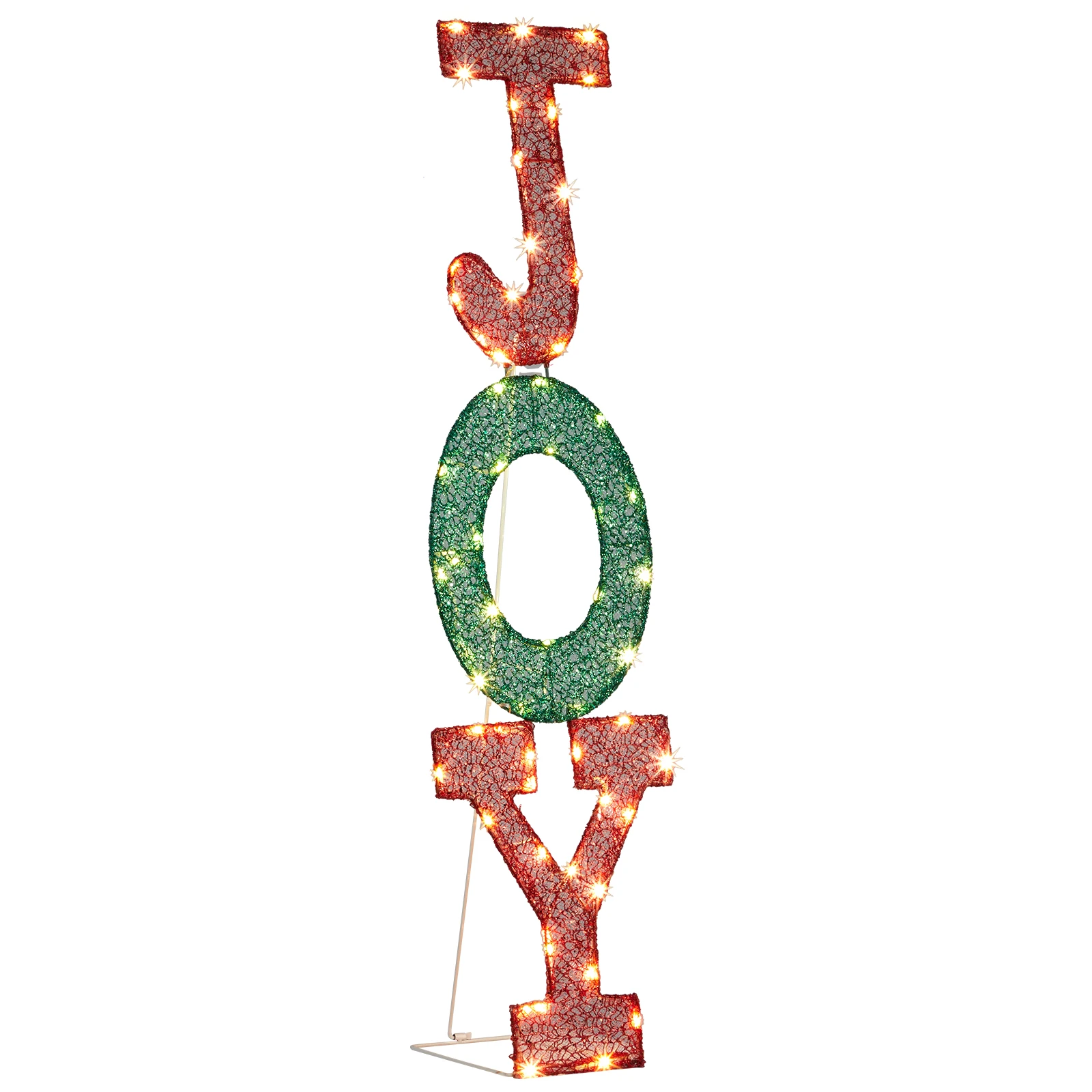 Lighted JOY Letter Sign Christmas Yard Decorations, Pre-lit 2D Letter Display with 45 LED Warm White Lights and Stakes