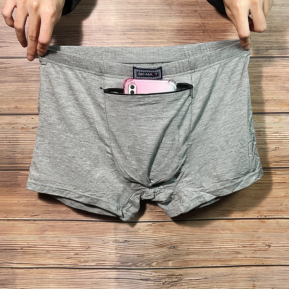 Men Boxer Hidden Pocket Secret Boxers Sexy Outdoor Sex Front Stash Pocket Soft Keep Pickpocket Proof  Safe Protector Underwear