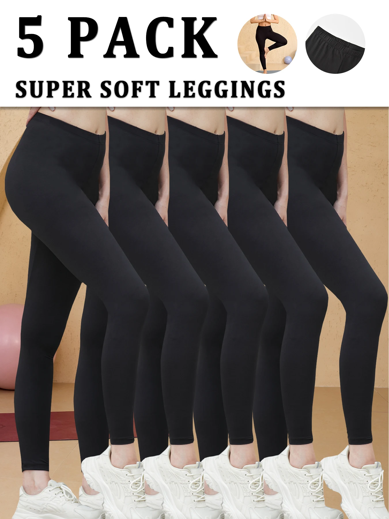 

5 Pack Women's Super Soft Leggings High Elasticity No See Through Workout Yoga Running Athletic Push Up Gym Fitness Leggings