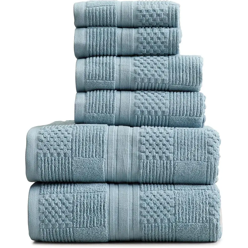 100 Cotton Towel Set 6 Piece Quick Dry Absorbent Bath Towels Hand Towels Washcloths Geometric Textured Design Eco Friendly