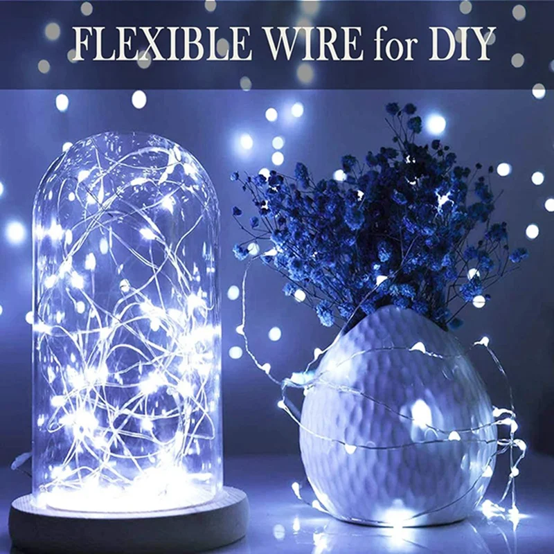 Battery Powered Fairy Lights para Decorações, Silver Copper Wire, 20LED, Festa de Casamento, Decoração de Natal, 20 Pcs, 2m